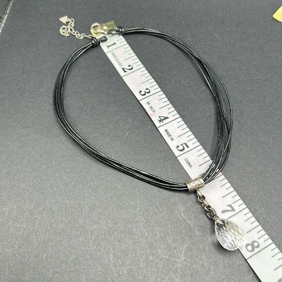 Retired Silpada Leather Cord Sterling Silver Faceted Crystal Pendant Necklace - Picture 8 of 9